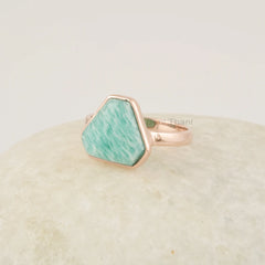 Amazonite Ring, Fancy Gemstone Rose Gold Plated Ring, 925 Sterling Silver Ring, Engagement Ring, Silver Promise Ring, Handmade Silver Ring