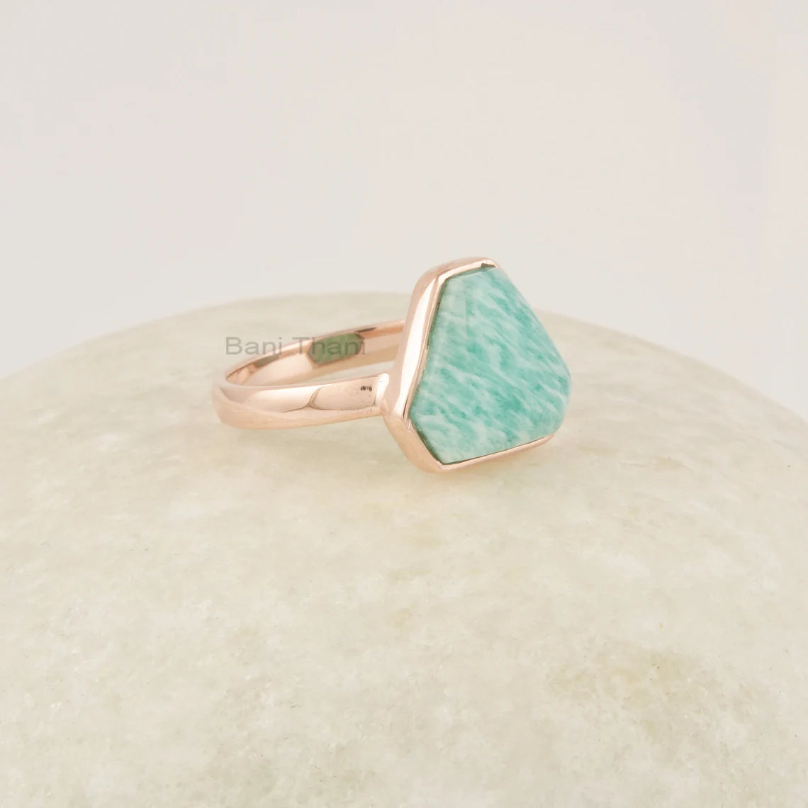 Amazonite Ring, Fancy Gemstone Rose Gold Plated Ring, 925 Sterling Silver Ring, Engagement Ring, Silver Promise Ring, Handmade Silver Ring