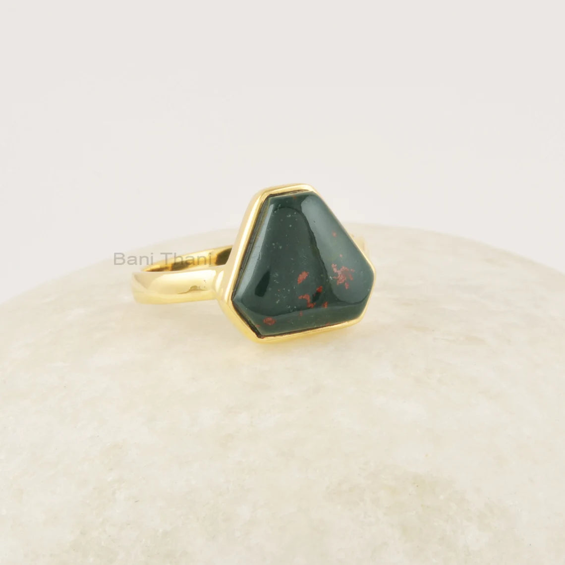 Bloodstone Silver Ring, Fancy Shape Gemstone Ring, 18k Gold Plated Ring, 925 Sterling Silver Bloodstone Ring, Statement Handmade Jewelry