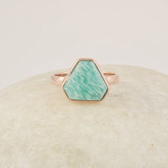 Amazonite Ring, Fancy Gemstone Rose Gold Plated Ring, 925 Sterling Silver Ring, Engagement Ring, Silver Promise Ring, Handmade Silver Ring