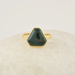 Bloodstone Silver Ring, Fancy Shape Gemstone Ring, 18k Gold Plated Ring, 925 Sterling Silver Bloodstone Ring, Statement Handmade Jewelry