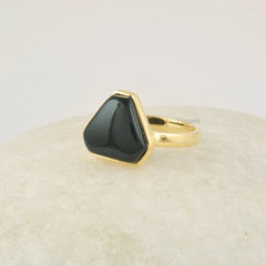 Black Onyx Ring, 925 Sterling Silver Ring, Vintage Birthstone Jewelry, Black Gemstone Gold Ring, 18k Gold Plated Silver Ring For Engagement