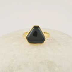 Black Onyx Ring, 925 Sterling Silver Ring, Vintage Birthstone Jewelry, Black Gemstone Gold Ring, 18k Gold Plated Silver Ring For Engagement