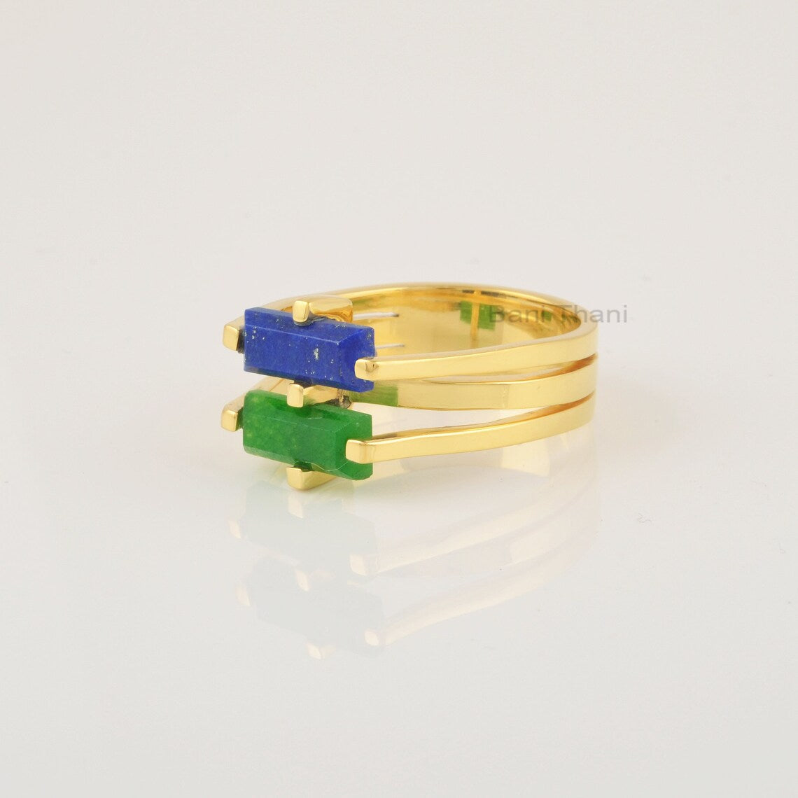 Lapis Lazuli Ring, Green Aventurine Ring, Multi Stone Ring, Dual Birthstone Ring, Sterling Silver 18k Gold Plated Ring