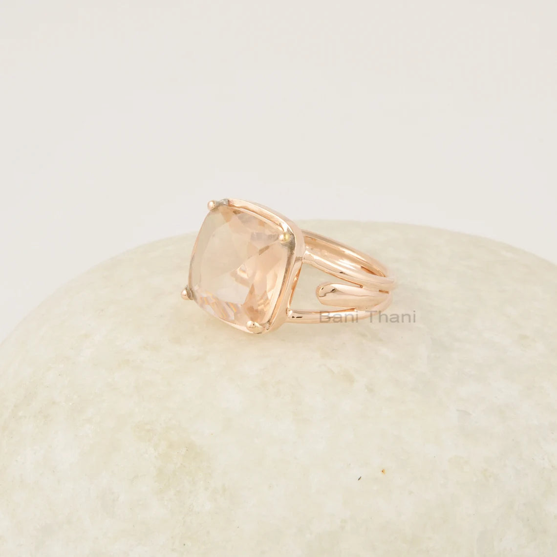 Morganite Ring, 12mm Cushion Shape Gemstone Ring, 925 Sterling Silver 18k Gold Plated Ring, Pink Morganite Engagement Ring, Promise Ring