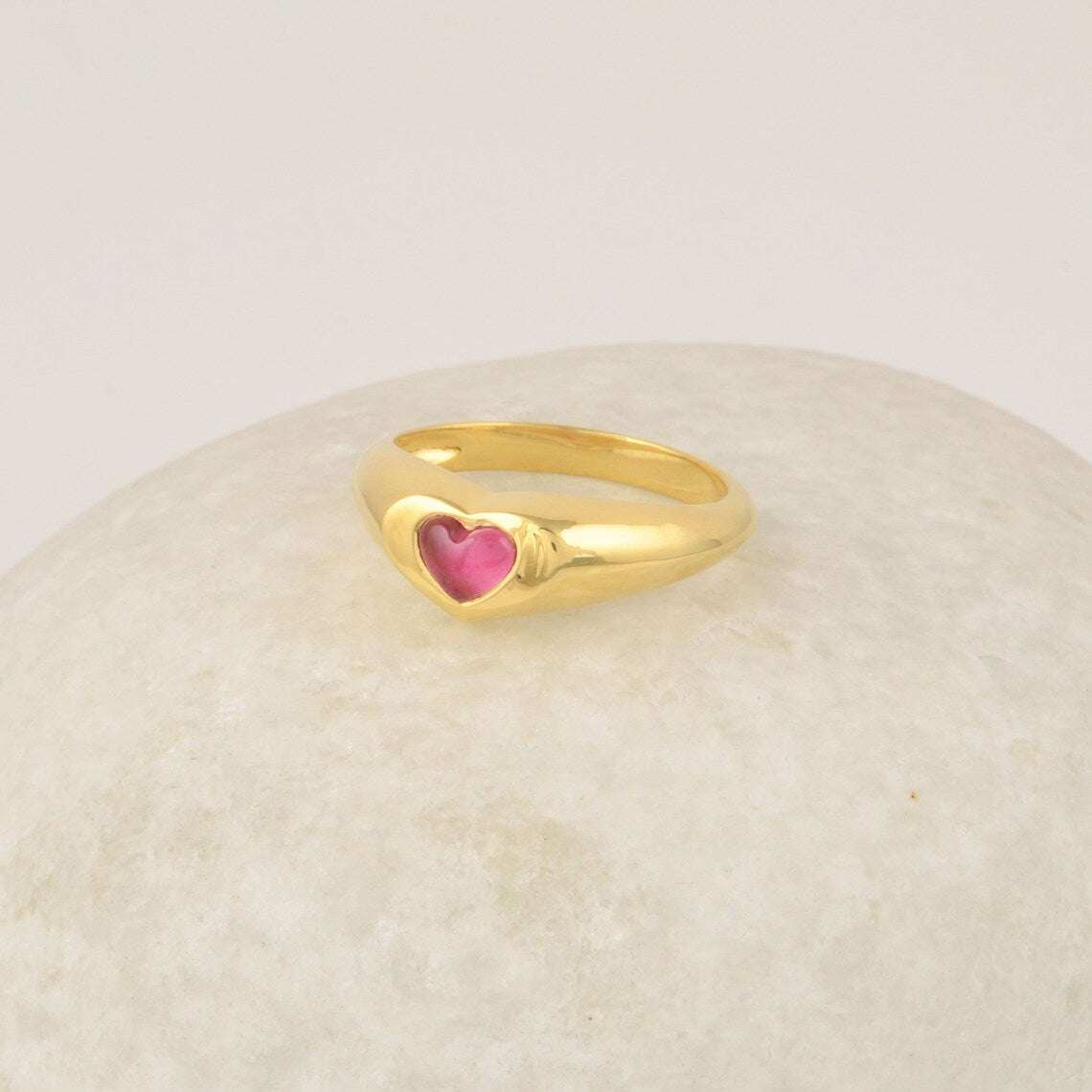 Pink Tourmaline Quartz Heart Shape Gemstone Ring - Gold Plated Ring for Wedding - 925 Sterling Silver Signet Ring - Vintage Jewelry - Gift