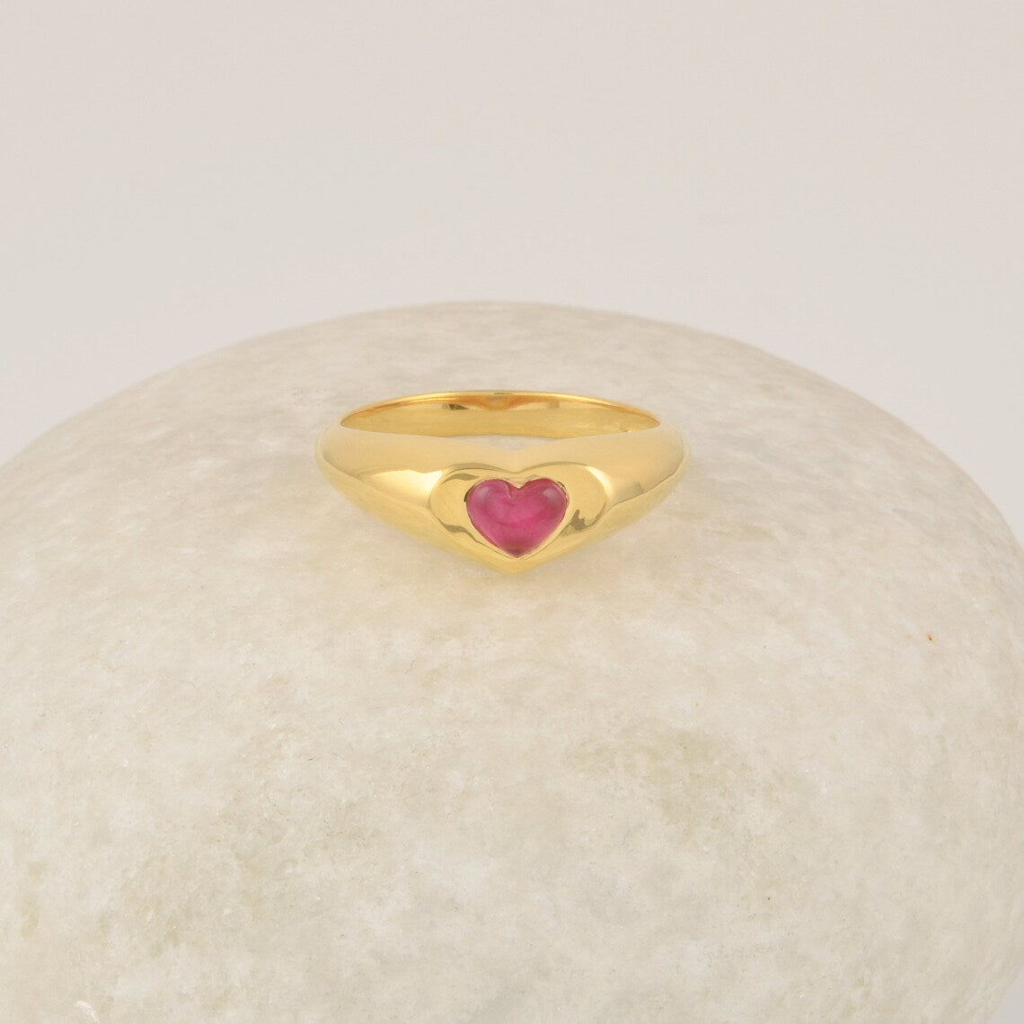 Pink Tourmaline Quartz Heart Shape Gemstone Ring - Gold Plated Ring for Wedding - 925 Sterling Silver Signet Ring - Vintage Jewelry - Gift