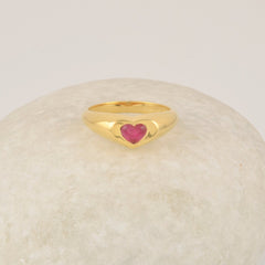 Pink Tourmaline Quartz Heart Shape Gemstone Ring - Gold Plated Ring for Wedding - 925 Sterling Silver Signet Ring - Vintage Jewelry - Gift