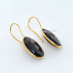 Smoky Quartz Earrings, Smoky Quartz 12x20mm Faceted Oval Gemstone Earrings, 18k Gold Plated Quartz Earrings, 925 Silver Dangle Earrings