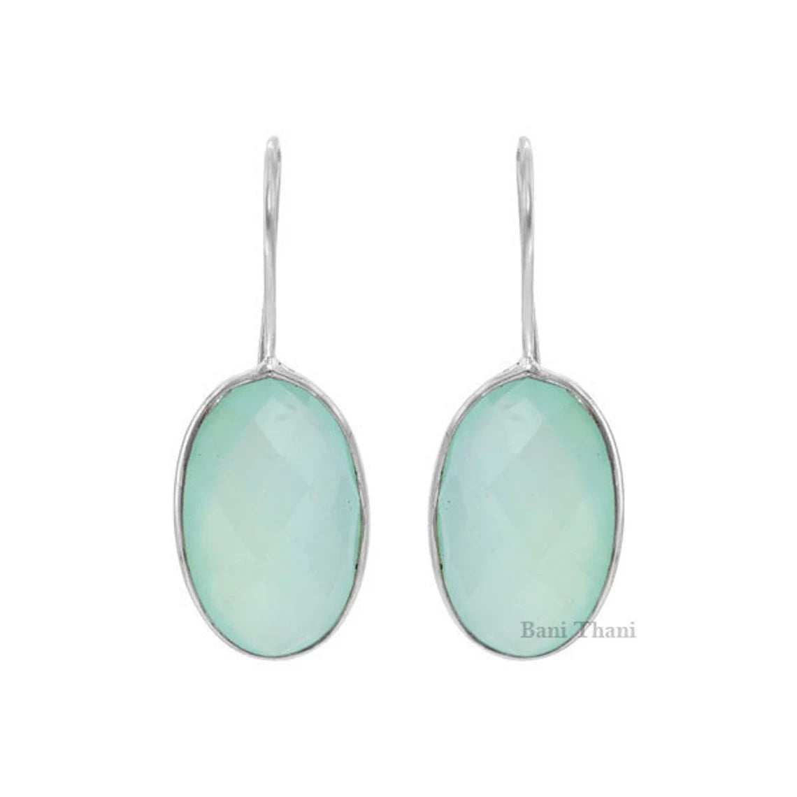 Aqua Chalcedony Dangle Earrings - Chalcedony Oval Gemstone Earrings - 925 Sterling Silver Earrings - Christmas Gift for Women - Gift for Her