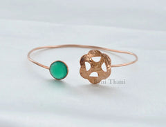 Green Onyx 10mm Hand Cut Textured Rose Gold 925 Sterling Silver Bangle