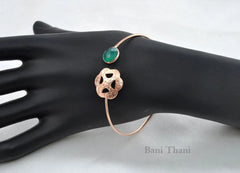 Green Onyx 10mm Hand Cut Textured Rose Gold 925 Sterling Silver Bangle