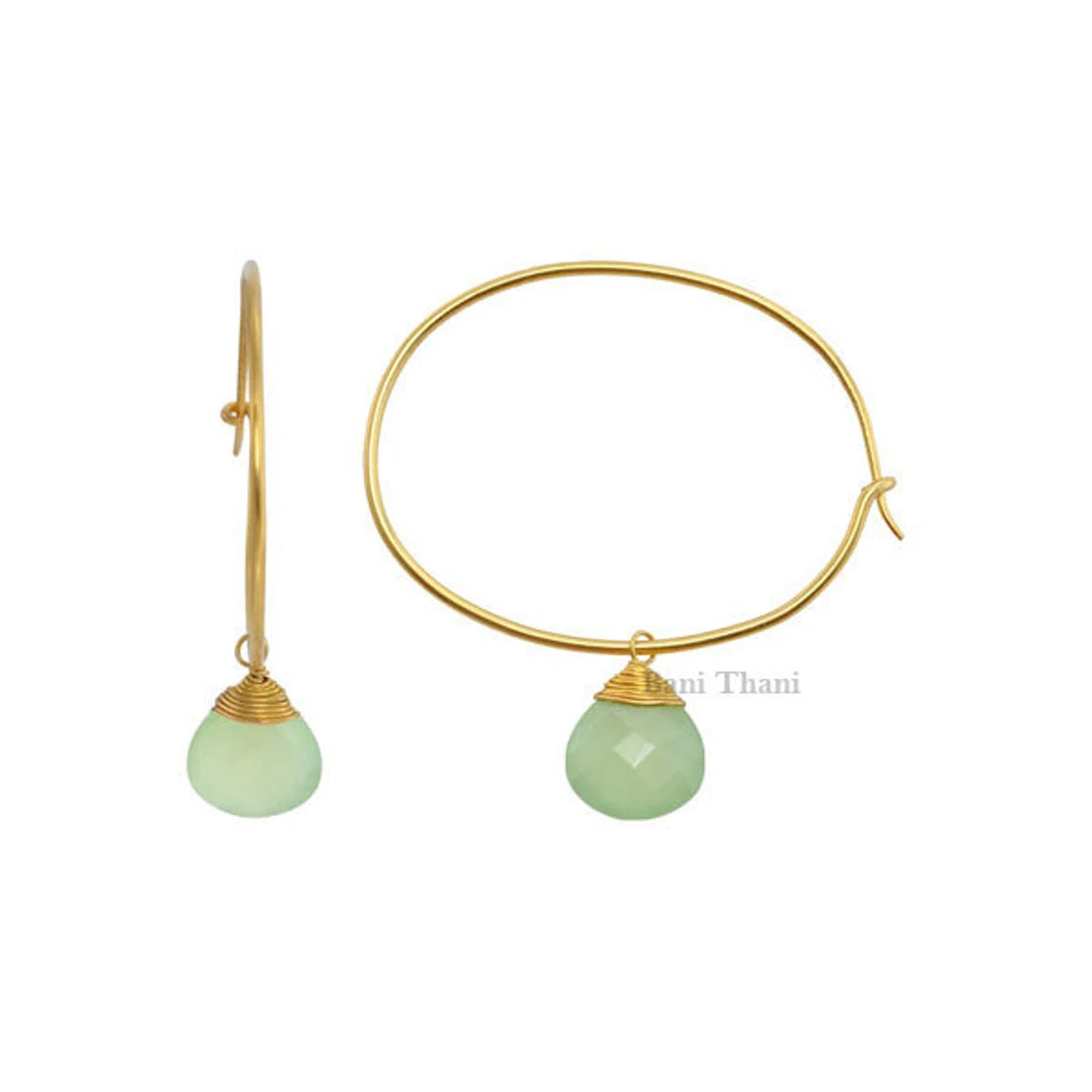 Green Chalcedony 12mm Heart Gemstone Earrings, Micron Gold Plated 925 Sterling Silver Hoop Earrings, Delicate Earring, Birthday Gift Earring