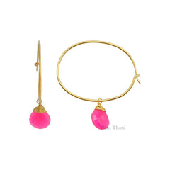 Hot Pink Chalcedony 12mm Micron Gold Plated 925 Sterling Silver Hoop Earrings