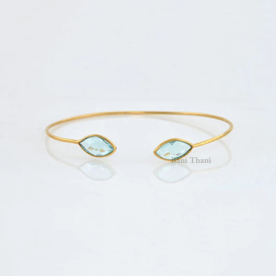 Aqua Quartz Bracelet - 925 Pure Silver - 7x14mm Marquise - Gold Plated Bangle - Trendy Jewelry - Gift For Summer - Jewelry For Ladies