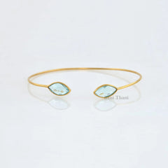 Aqua Quartz Bracelet - 925 Pure Silver - 7x14mm Marquise - Gold Plated Bangle - Trendy Jewelry - Gift For Summer - Jewelry For Ladies