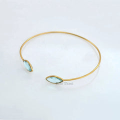 Aqua Quartz Bracelet - 925 Pure Silver - 7x14mm Marquise - Gold Plated Bangle - Trendy Jewelry - Gift For Summer - Jewelry For Ladies