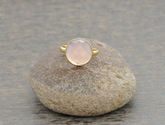 Pink Chalcedony Ring - Bezel Ring - Gemstone Ring - Sterling Silver Ring - Birthstone Ring - 12mm Round Faceted