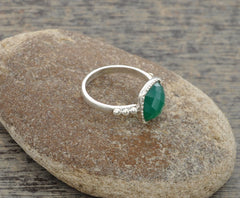 Green Onyx Ring - Hammered Ring Jewelry - Sterling Silver - Cushion Faceted 10mm- Gemstone Ring - 925 Sterling Silver Ring