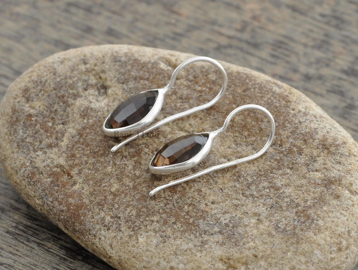 Beautiful Smoky Earring, Smoky Quartz 12mm Diamond Cushion Shape Gemstone Dangle Earring, 925 Sterling Silver Dangle Earring For Valentines