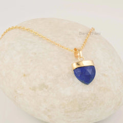 Blue Lapis Lazuli Necklace, 13x13 mm Drop Arrow Gemstone Necklace, Birthday Gift For Her, Gold Plated Necklace Jewelry, Pendant With Chain