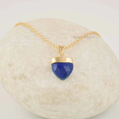 Blue Lapis Lazuli Necklace, 13x13 mm Drop Arrow Gemstone Necklace, Birthday Gift For Her, Gold Plated Necklace Jewelry, Pendant With Chain