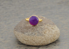 Amethyst Chalcedony Ring - Faceted Gemstone Ring - Christmas Gift Ring - Gold Plated Bezel Ring - 925 Sterling Silver Ring - Birthstone Ring