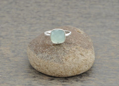 Aqua Chalcedony Ring, Chalcedony Cushion 10mm Faceted Gemstone Ring, 925 Sterling Silver Ring, Gift Ring, Engagement Gift Ring, Dainty Ring