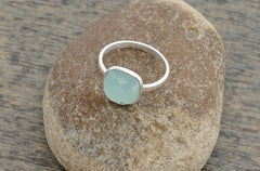 Aqua Chalcedony Ring, Chalcedony Cushion 10mm Faceted Gemstone Ring, 925 Sterling Silver Ring, Gift Ring, Engagement Gift Ring, Dainty Ring