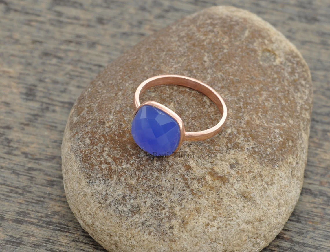 Blue Chalcedony Cushion Gemstone Ring - Rose Gold Plated Ring - 925 Sterling Silver Statement Ring - Christmas Gift Ring - Wedding Gift Ring