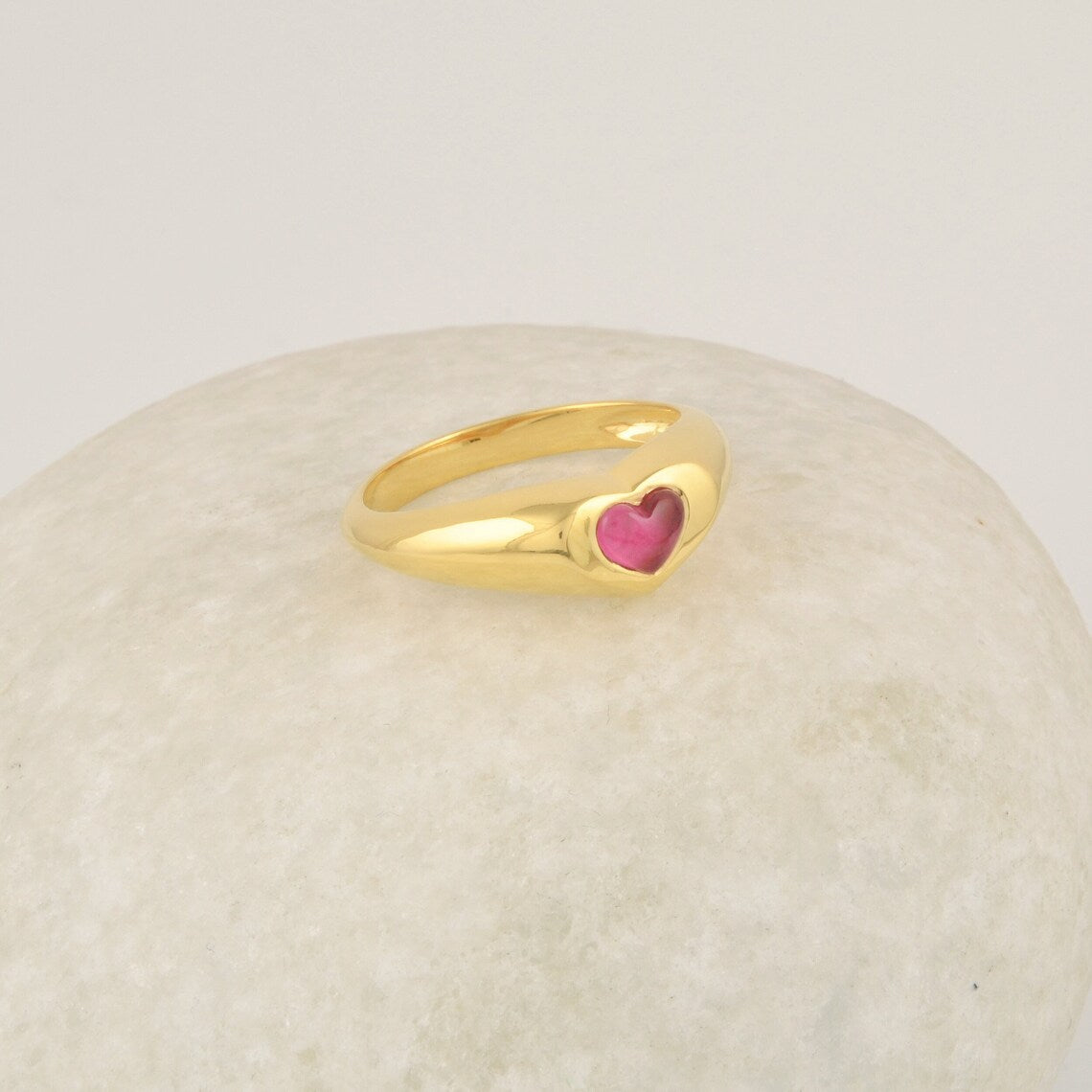 Pink Tourmaline Quartz Heart Shape Gemstone Ring - Gold Plated Ring for Wedding - 925 Sterling Silver Signet Ring - Vintage Jewelry - Gift