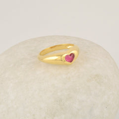 Pink Tourmaline Quartz Heart Shape Gemstone Ring - Gold Plated Ring for Wedding - 925 Sterling Silver Signet Ring - Vintage Jewelry - Gift