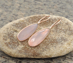 Gemstone Earrings, Silver Earrings, Pink Chalcedony Faceted Pear Shape Micron Rose Gold Plated Sterling Silver Dangle Earrings