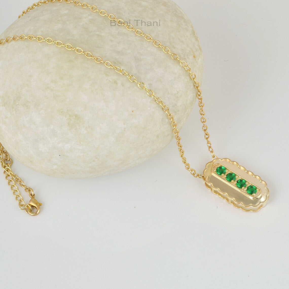 Green Emerald Quartz Necklace, 925 Silver Gold Plated Necklace, Anniversary Gift, Gemstone Necklace, Pendant Chain Necklace