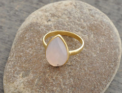 Pink Chalcedony Ring - 10x14mm Pear - 925 Sterling Silver - Gold Plated Ring - Jewelry Manufacturer - Gift for Womens - Jewelry for Ladies