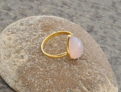 Pink Chalcedony Ring - 10x14mm Pear - 925 Sterling Silver - Gold Plated Ring - Jewelry Manufacturer - Gift for Womens - Jewelry for Ladies