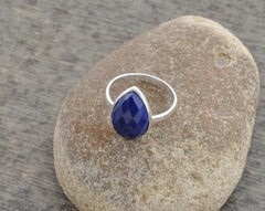 Lapis Lazuli Beautiful 10x14mm Pear Gemstone Ring-925 Sterling Silver Handmade Ring-Wedding Gift Ring-Gift For Her-Personalized Gift For Mom