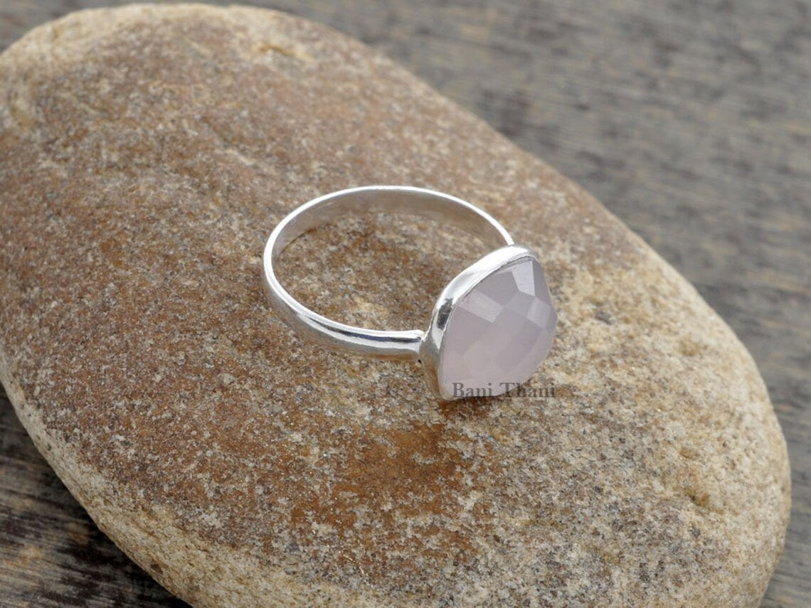 Pink Chalcedony Ring - Solid 925 Sterling Silver Ring for Women - Cushion Gemstone Ring- Christmas Gift Ring - Statement Ring - Gift for Her