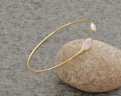 Pink Chalcedony 7x15mm Marquise Gemstone Bracelet, Gold Plated Bangle-925 Sterling Silver Cuff Bangle, Gift for Her, Christmas Gift Bracelet