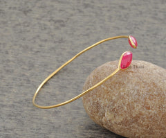 Hot Pink Chalcedony Marquise 7x15mm Micron Gold Plated Sterling Silver Bangle