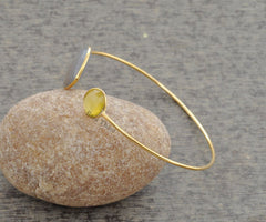 Gemstone Bracelet, Grey and Yellow Chalcedony Gemstone Bangle Bracelets- Gold Plated Sterling Silver Bangle For Women