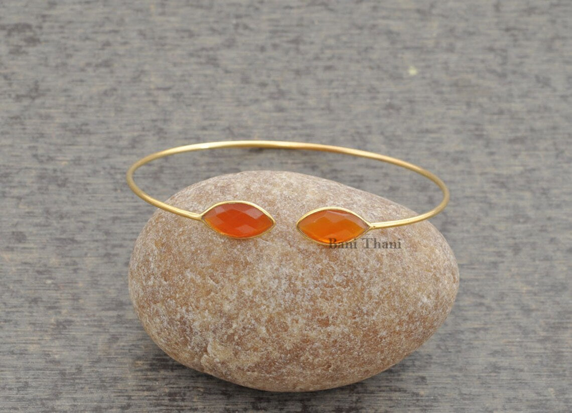 Chalcedony Cuff Bracelet-Fanta Chalcedony 7x15mm Marquise Gemstone Cuff Bangle-Christmas Gift-Sterling Silver Gold Plated Bangle Bracelet