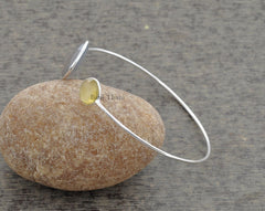 Gemstone Bracelet, Silver Bangle, Grey Chalcedony 18mm , Yellow Chalcedony 10mm 925 Sterling Silver Bangle