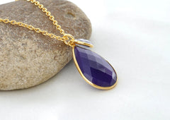 Amethyst Chalcedony Gemstone Necklace - 18k Gold Plated Sterling Silver Necklace - Christmas Gift Jewelry - Delicate Necklace - Gift for Her