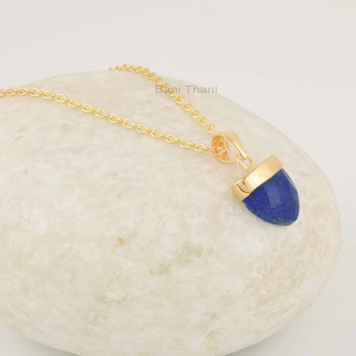 Blue Lapis Lazuli Necklace, 13x13 mm Drop Arrow Gemstone Necklace, Birthday Gift For Her, Gold Plated Necklace Jewelry, Pendant With Chain