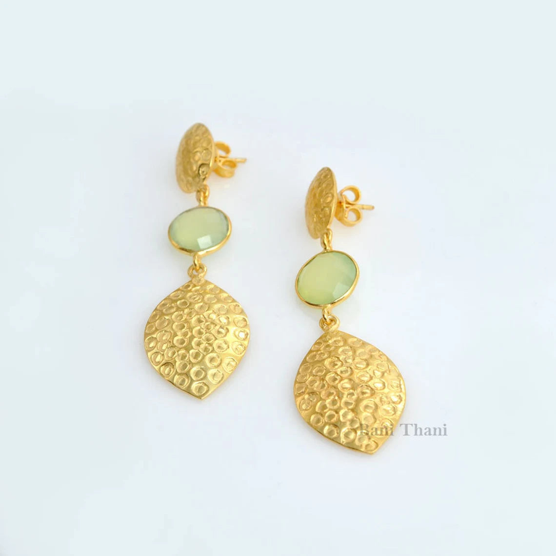 Stunning Green Chalcedony 10mm Round Gemstone Earrings, Micron Gold Plated 925 Sterling Silver Drop Earrings, Christmas Gift, Dangle Earring