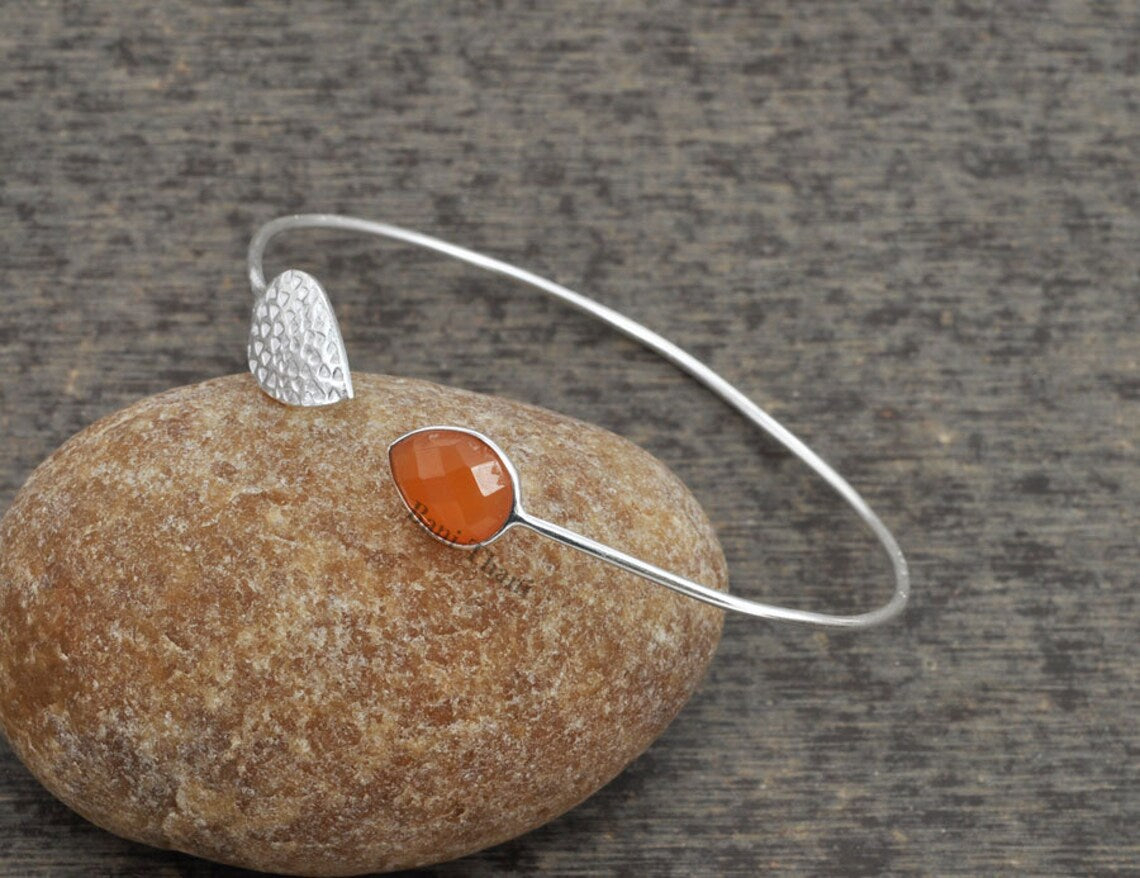 Handmade Designer Fanta Chalcedony 10x14mm Pear Gemstone Cuff Bangle, 925 Sterling Silver Bangle Jewelry, Bangle Bracelet, Delicate Bracelet