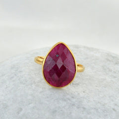 Ruby Ring - Pure Silver - Pear Handcrafted Ring - Rose Gold Plated Jewelry - Artisan Jewelry - Gift For New Mom - Jewelry For Teens