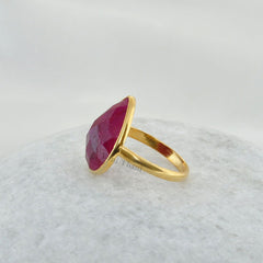 Ruby Ring - Pure Silver - Pear Handcrafted Ring - Rose Gold Plated Jewelry - Artisan Jewelry - Gift For New Mom - Jewelry For Teens
