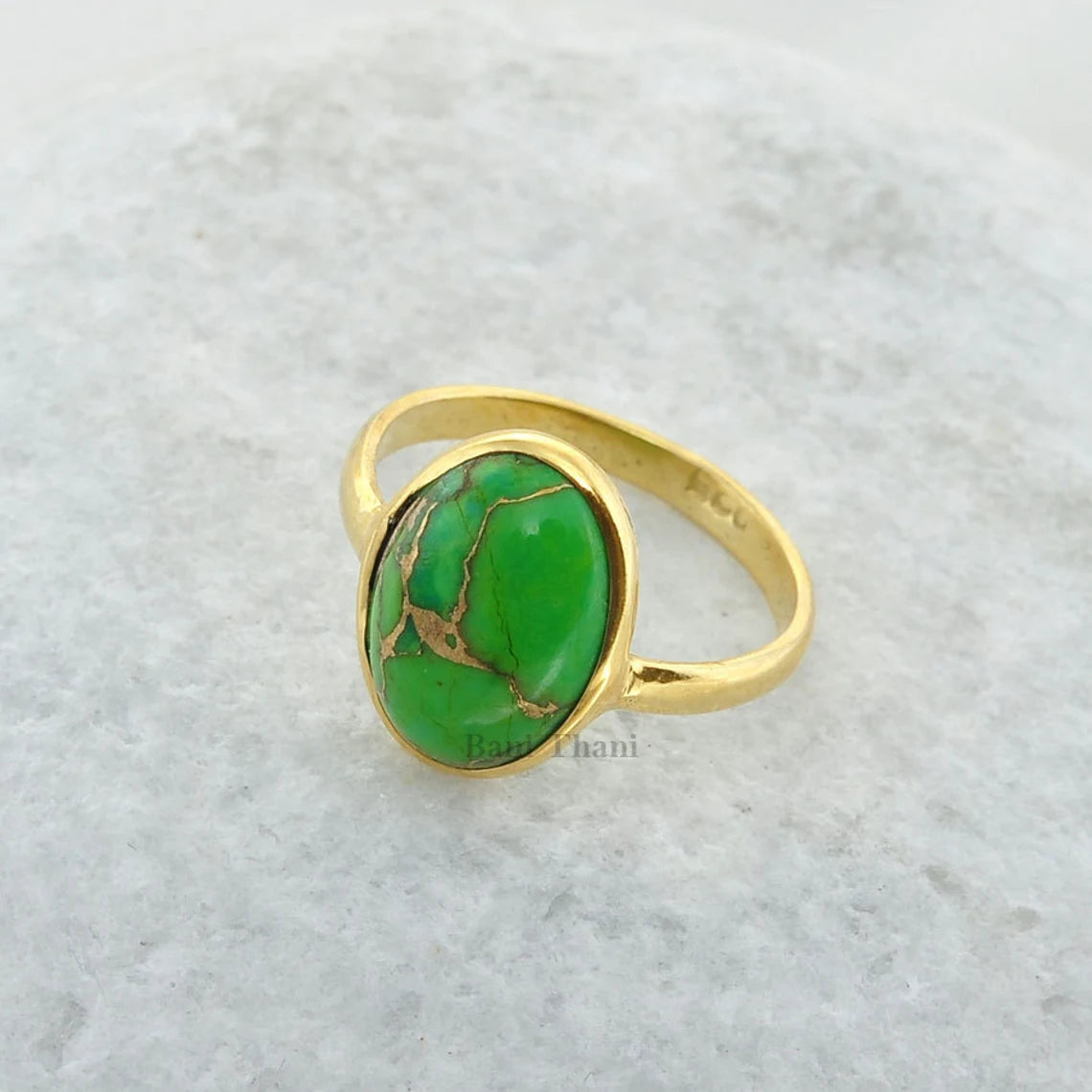 Green Copper Turquoise Ring - 10x14mm Oval Ring - Gold Plated - 925 Sterling Silver - Handmade Ring - Jewelry for Wedding - Gift for Friend